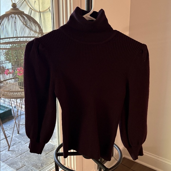 Zara Brown Cropped Ribbed Turtleneck Puff Sleeve Sweater M - Picture 3 of 8